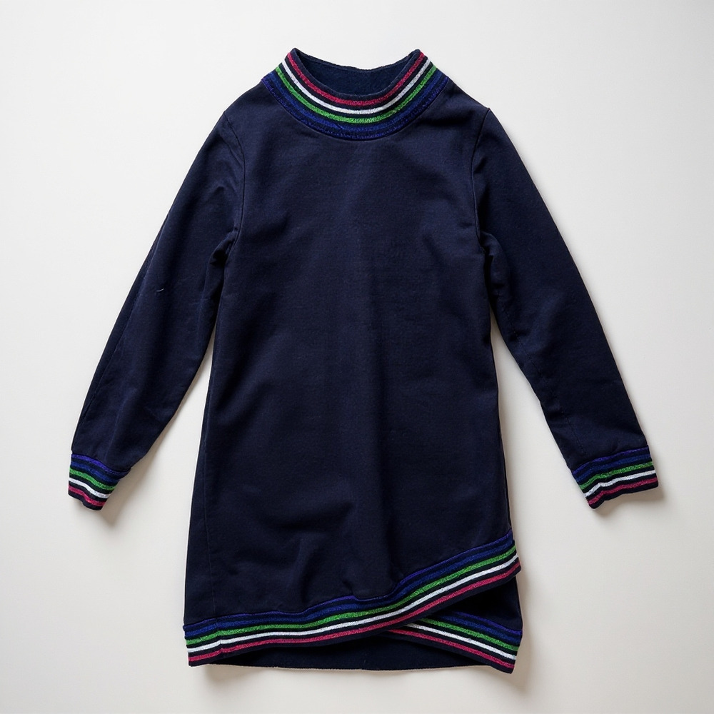 Florence Eiseman Girls Navy Sweatshirt Dress Striped Rib Trim Size 8